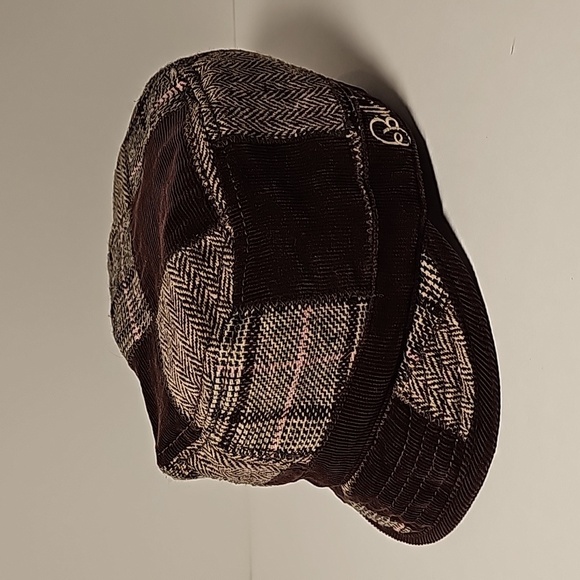 Billabong Hat Cap Newsboy Houndstooth Chevron Plaid Corduroy Wool Brown Lined - Picture 3 of 12